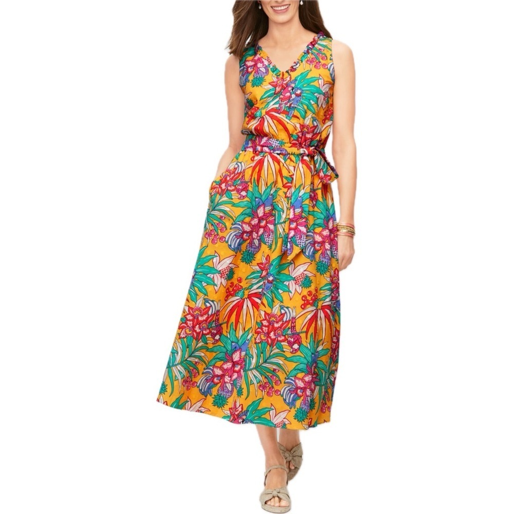 NWT Talbots Smocked Belted Fit & Flare Tropical Floral Dress